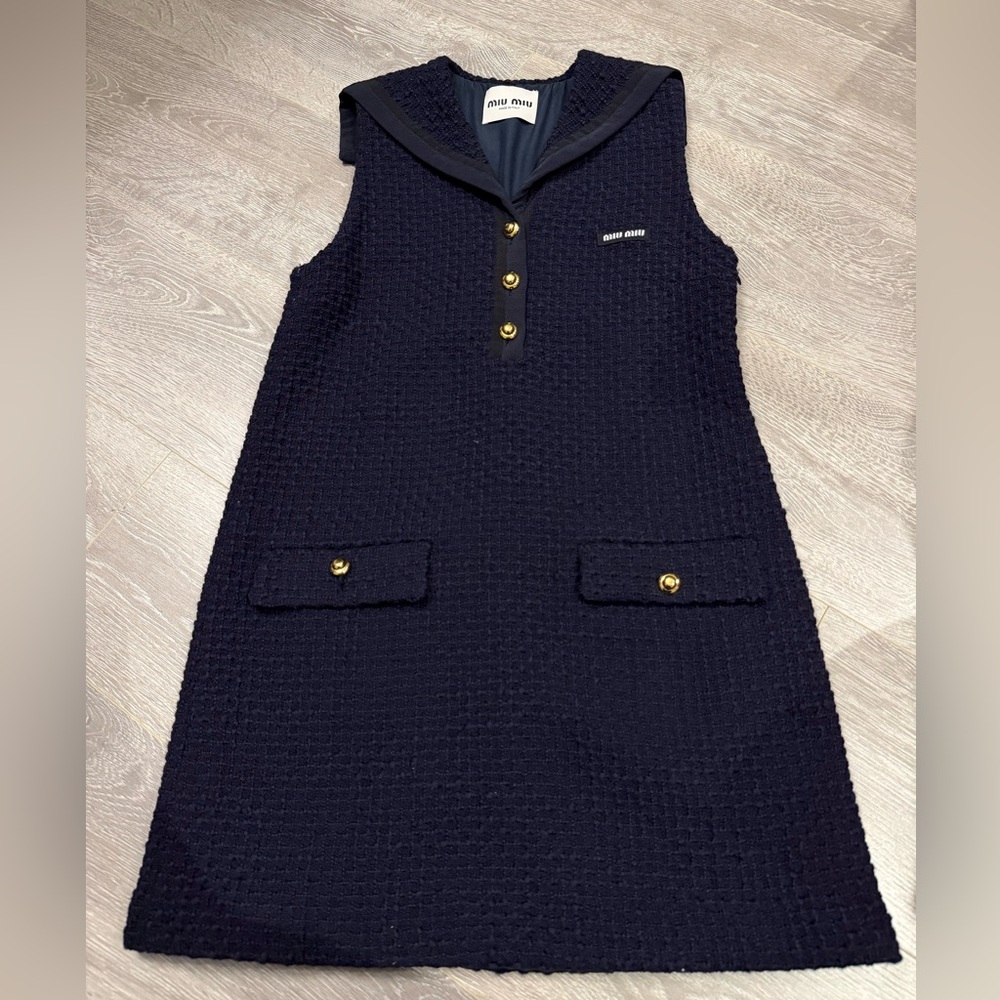 Miu Miu Navy Sailor Tweed Dress